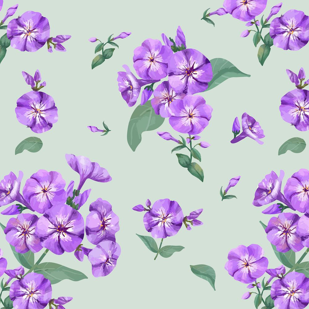 Purple phlox pattern, editable watercolor flower design