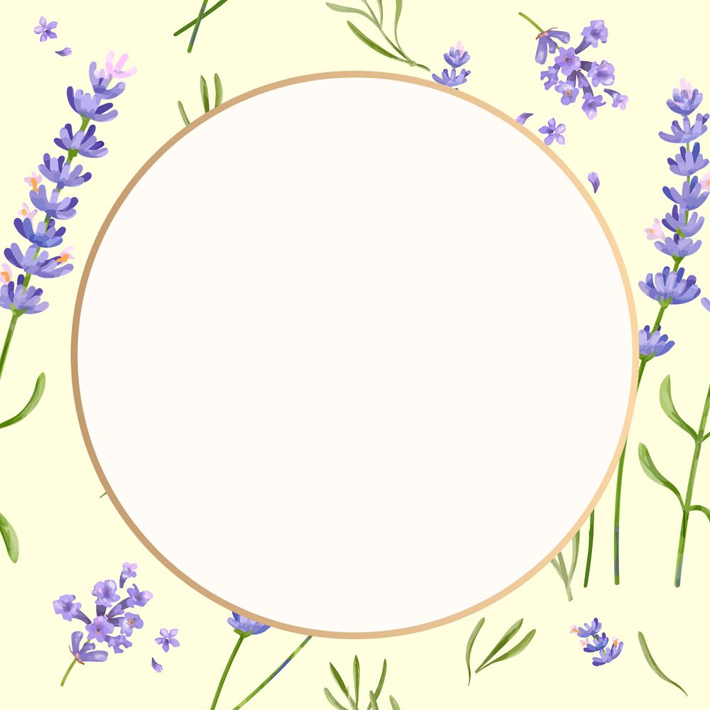 Lavender round frame, editable watercolor flower design