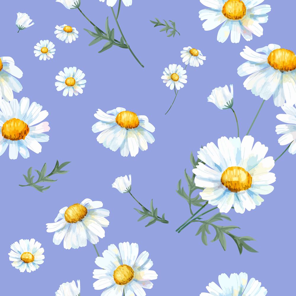 Chamomile pattern, editable watercolor flower design