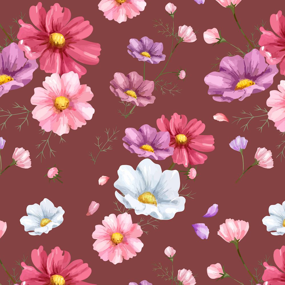 Colorful flower pattern, editable watercolor design