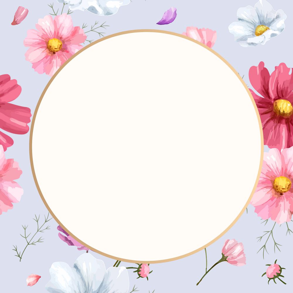 Floral round frame, editable watercolor flower design