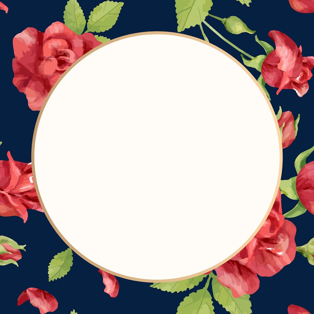 Red flower round frame, editable watercolor rose design