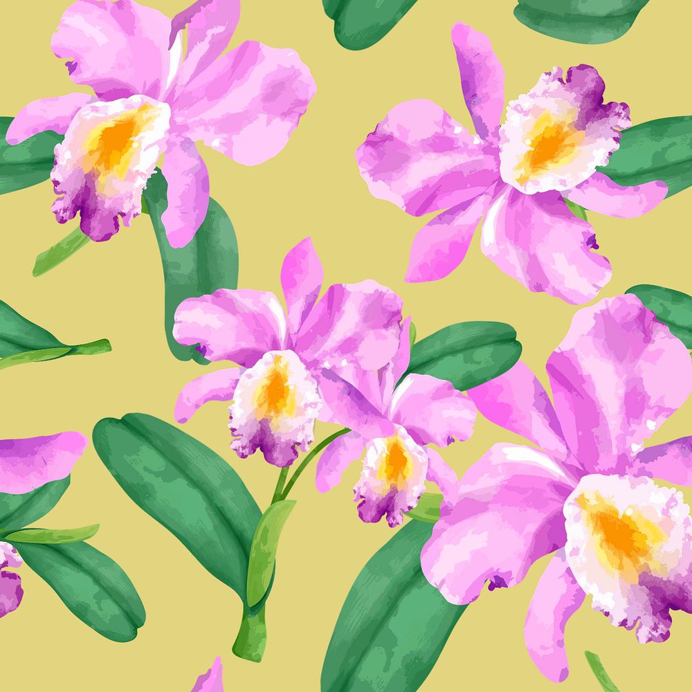 Cattleya orchid pattern, editable watercolor flower design