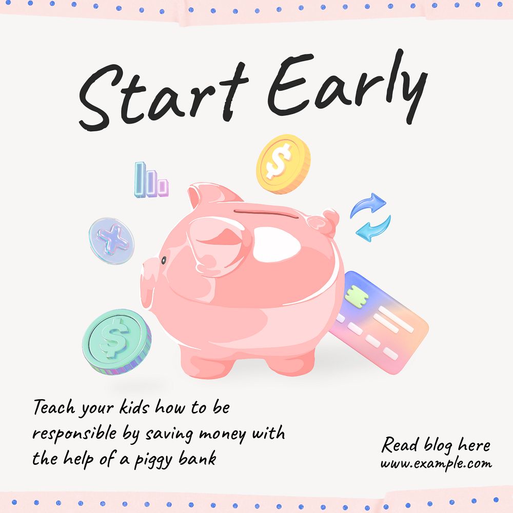 Saving money early Instagram post template, editable text