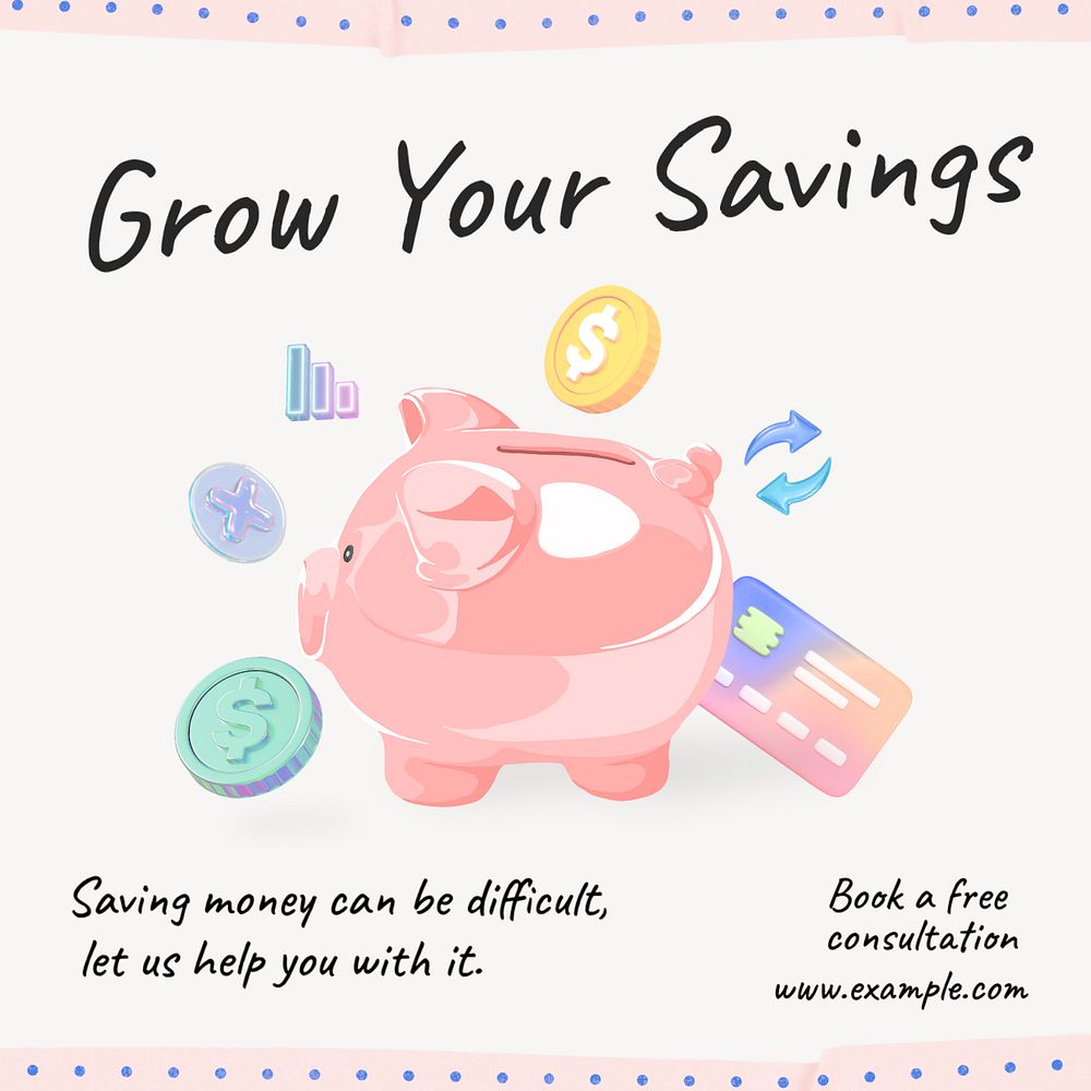 Grow your savings Instagram post template, editable text