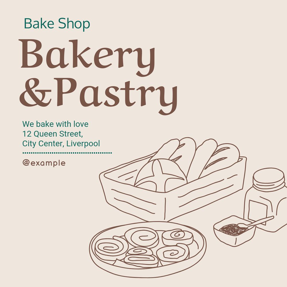 Bakery & pastry Instagram post template, editable text