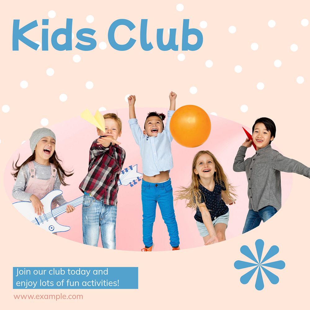 Kids club Instagram post template, editable text