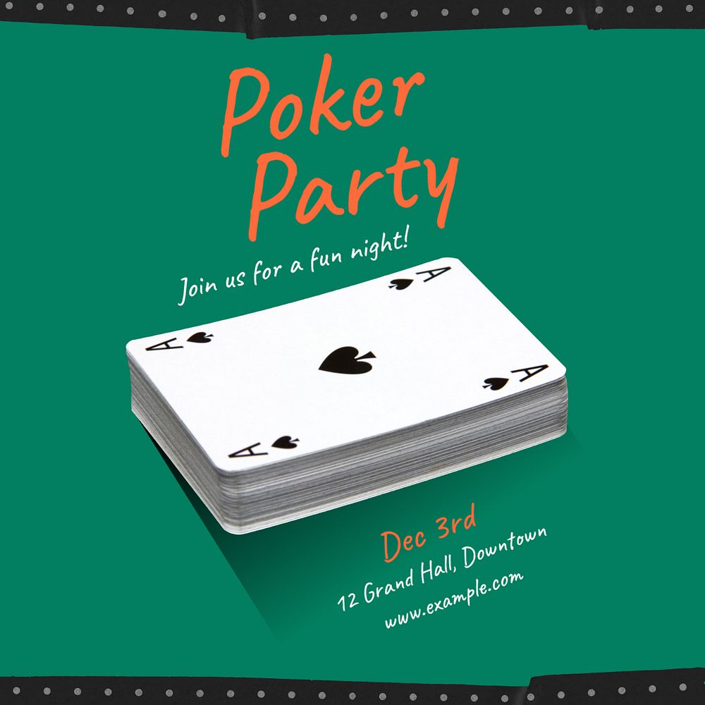 Poker party Instagram post template, editable text