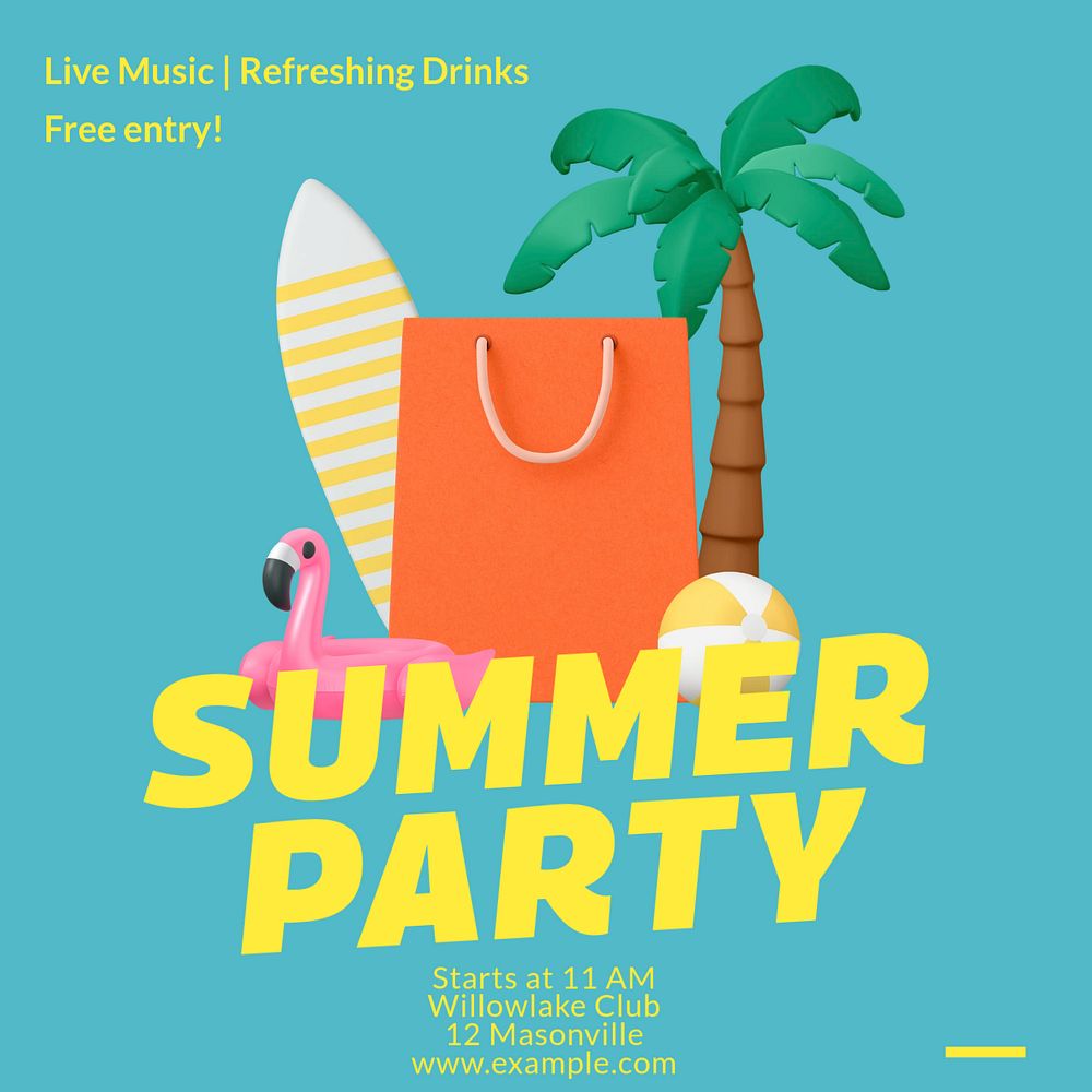 Summer party Instagram post template, editable text