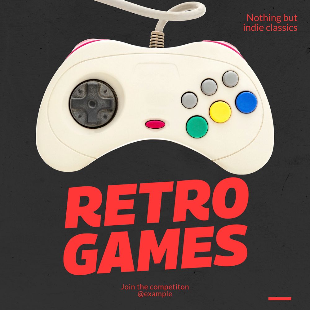 Retro video games Instagram post template, editable text