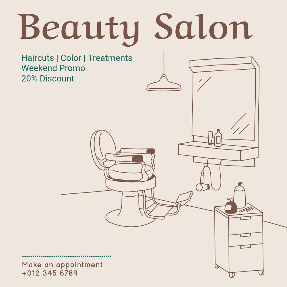 Beauty salon Instagram post template, editable text