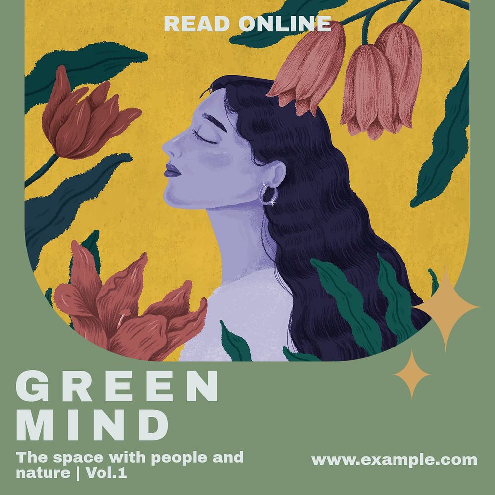 Green mind Instagram post template, editable text