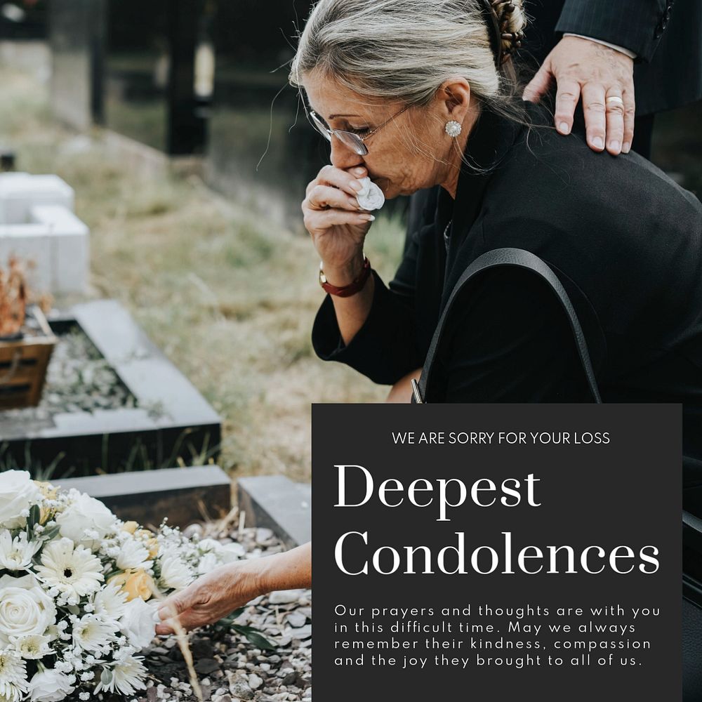 Deepest condolences Instagram post template, editable text