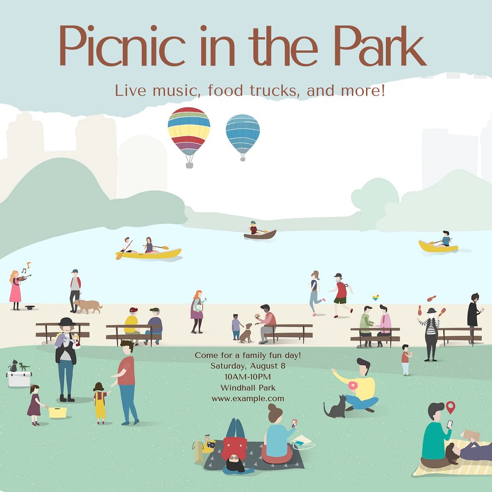 Picnic in the park Instagram post template, editable text