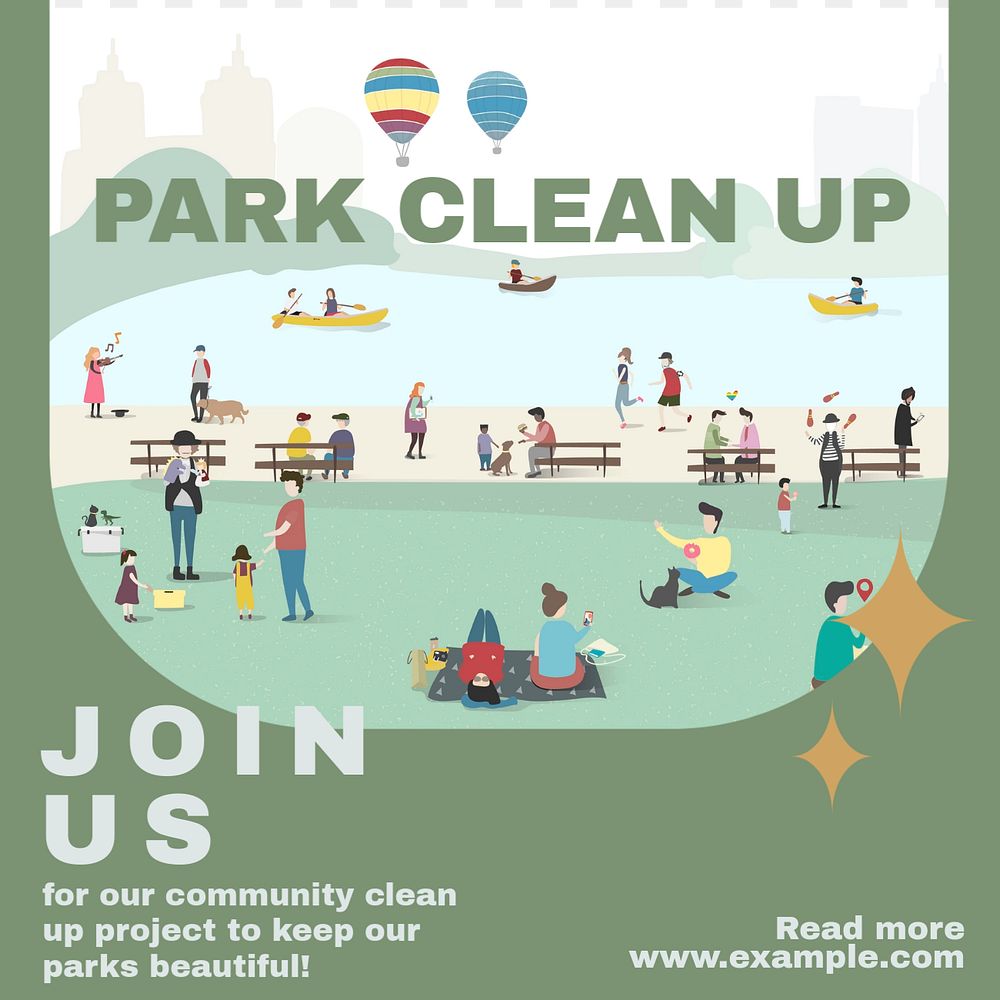 Park clean up Instagram post template, editable text