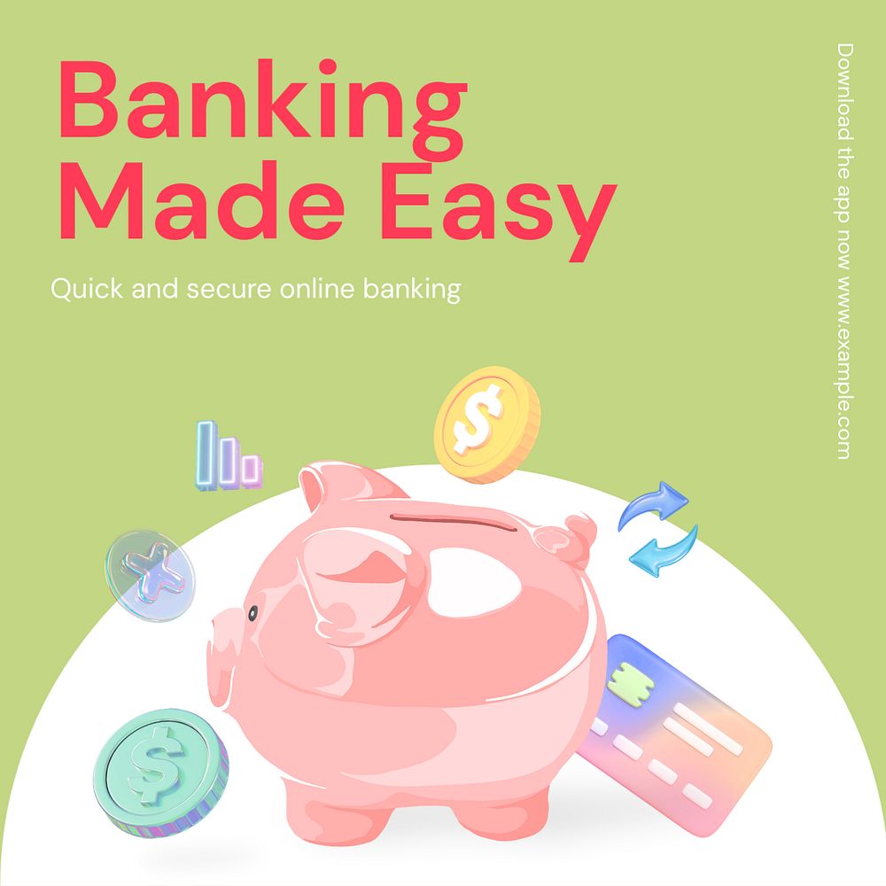 Online banking Instagram post template, editable text