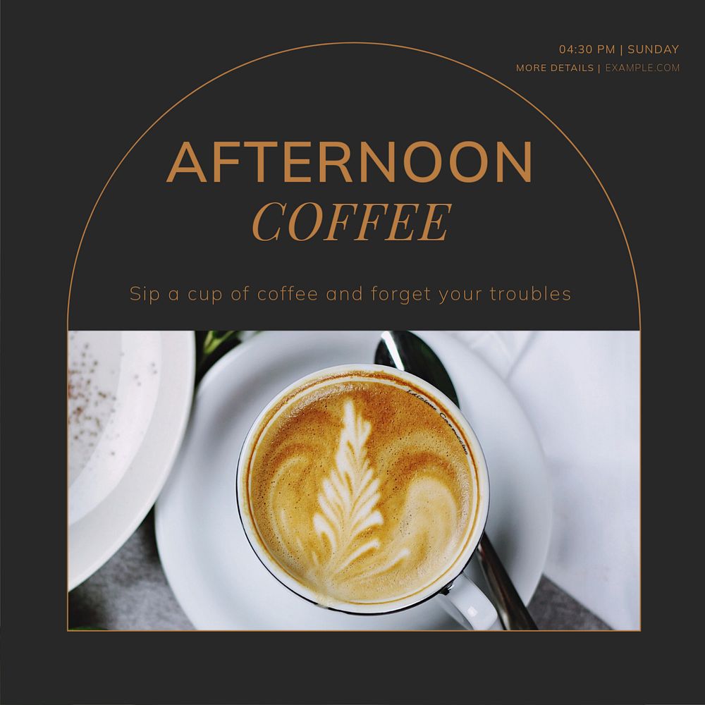 Afternoon coffee Instagram post template, editable text