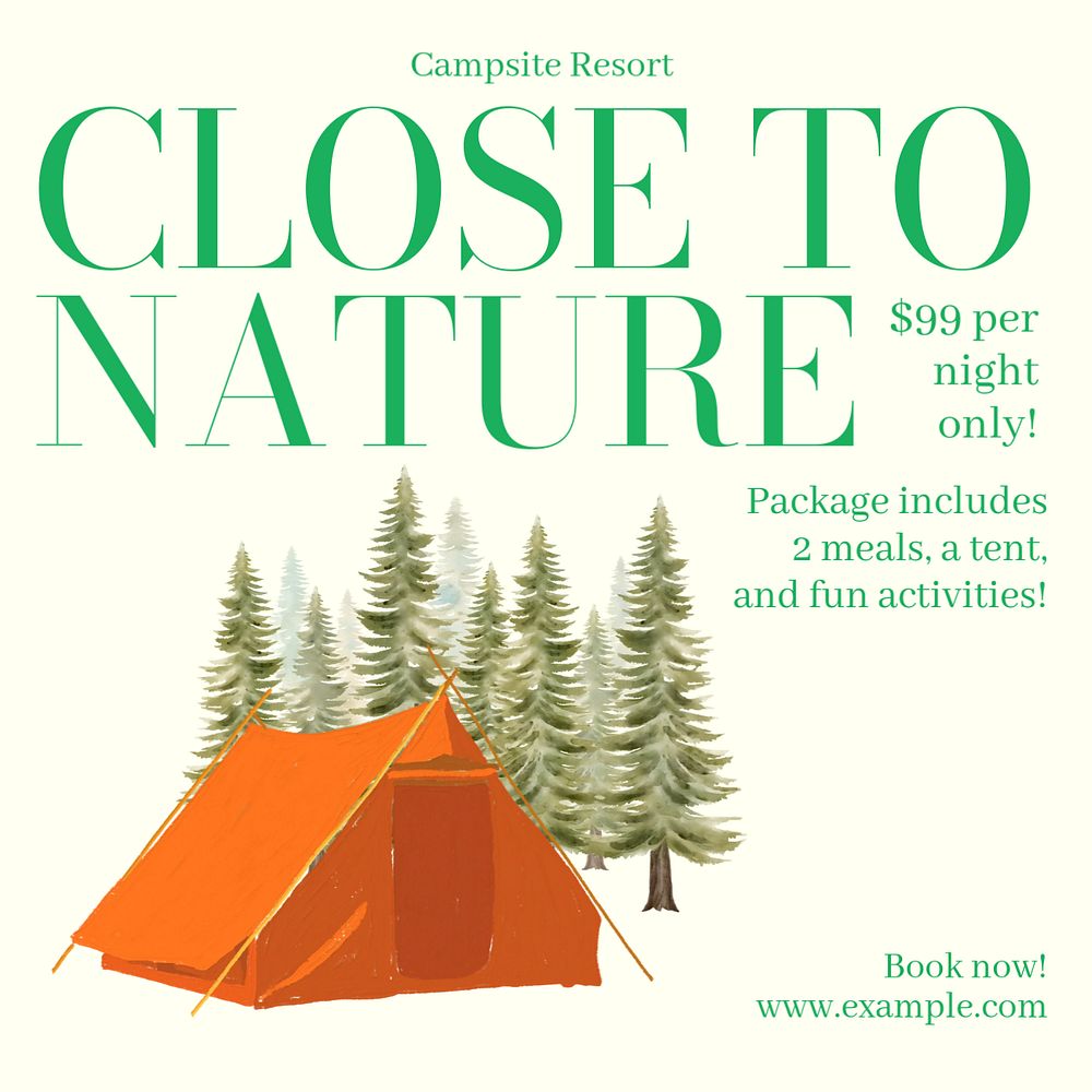 Camping package Instagram post template, editable text