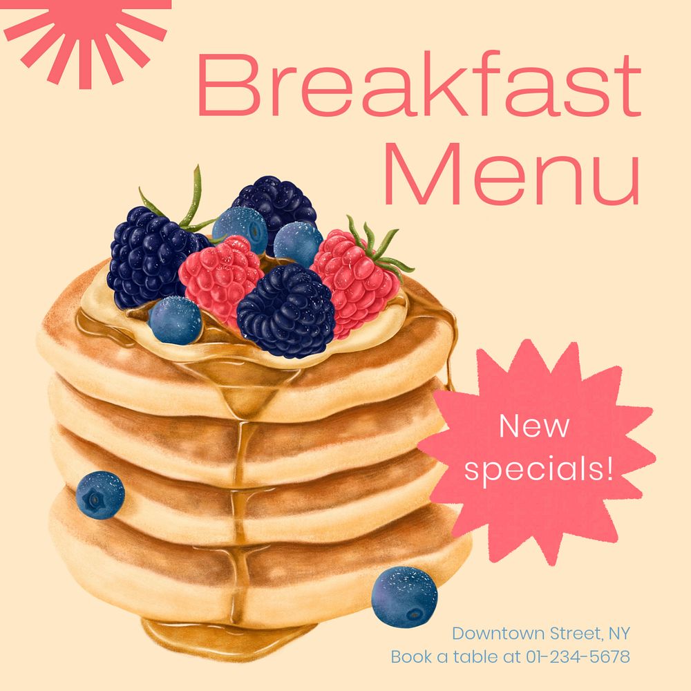 Breakfast menu Instagram post template, editable text