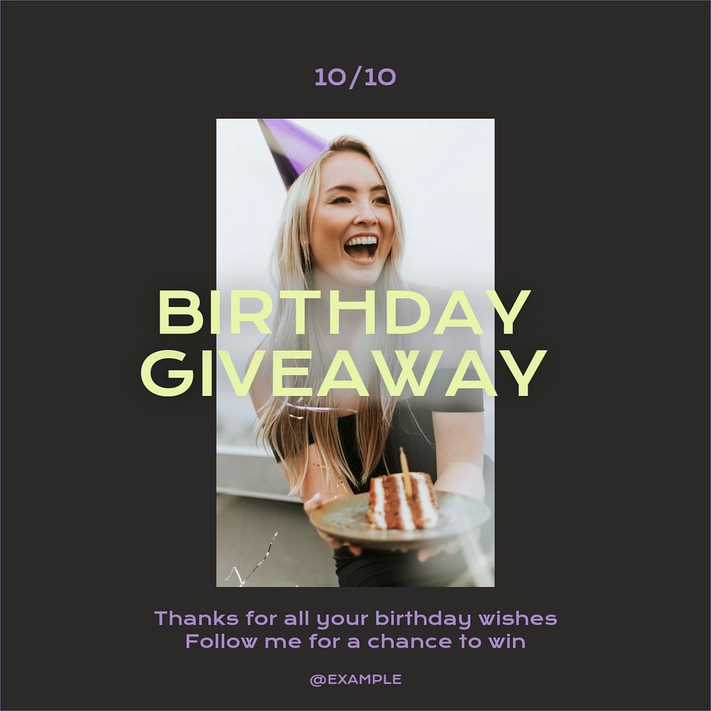 Birthday giveaway Facebook post template, editable design