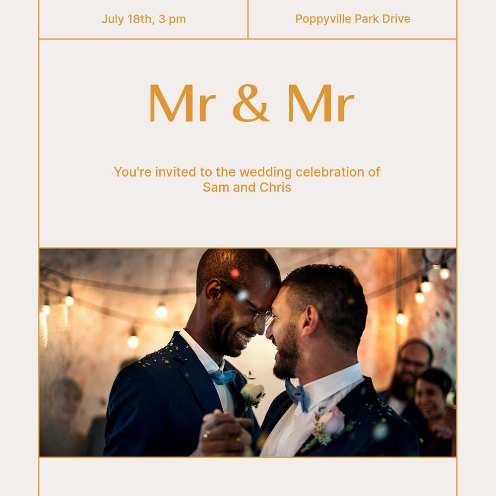 Gay wedding Instagram post template, editable text