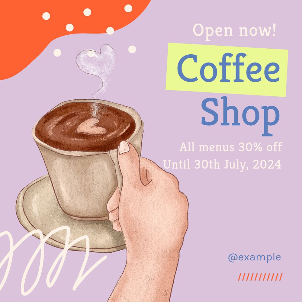 Coffee shop Instagram post template, editable text