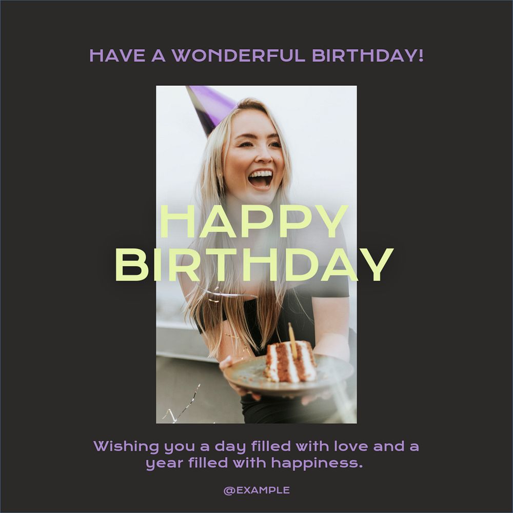 Happy birthday Instagram post template, editable text