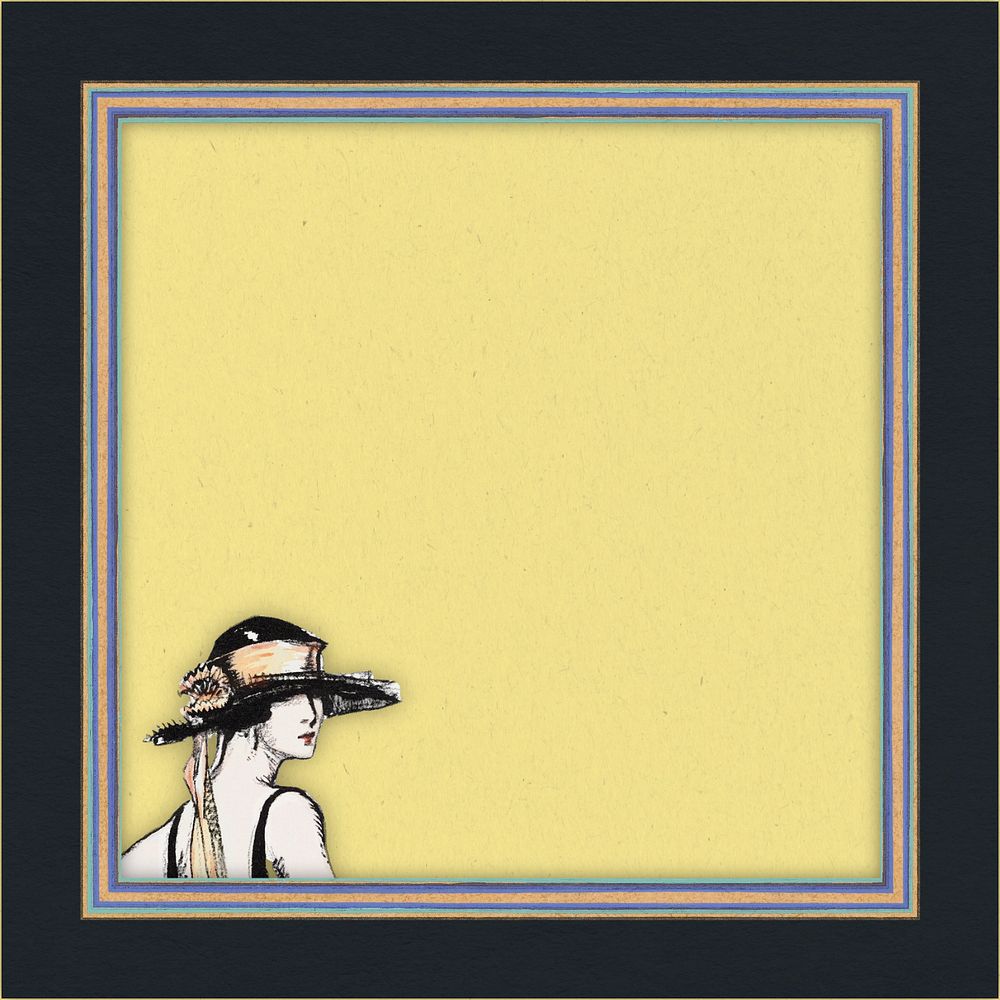 Art deco yellow black frame, editable vintage woman design