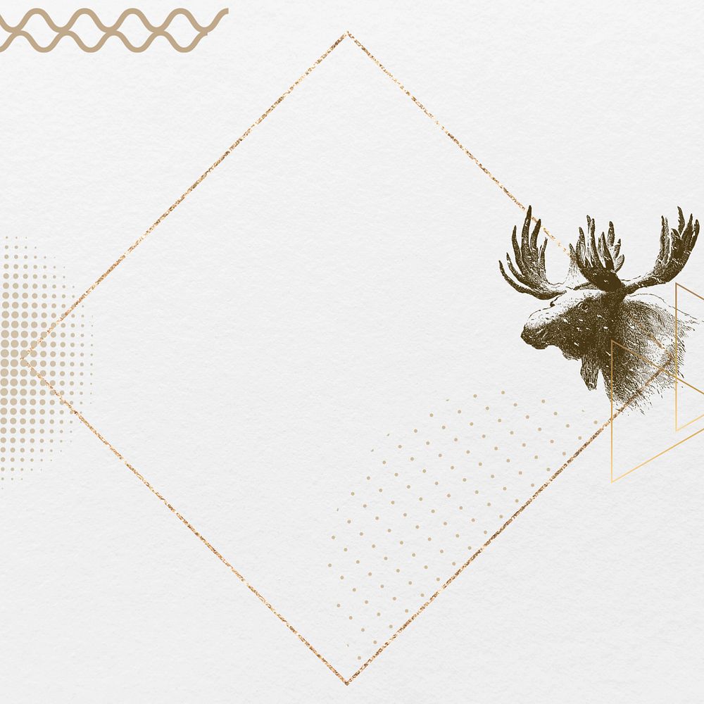 Aesthetic moose frame background, gold square editable design