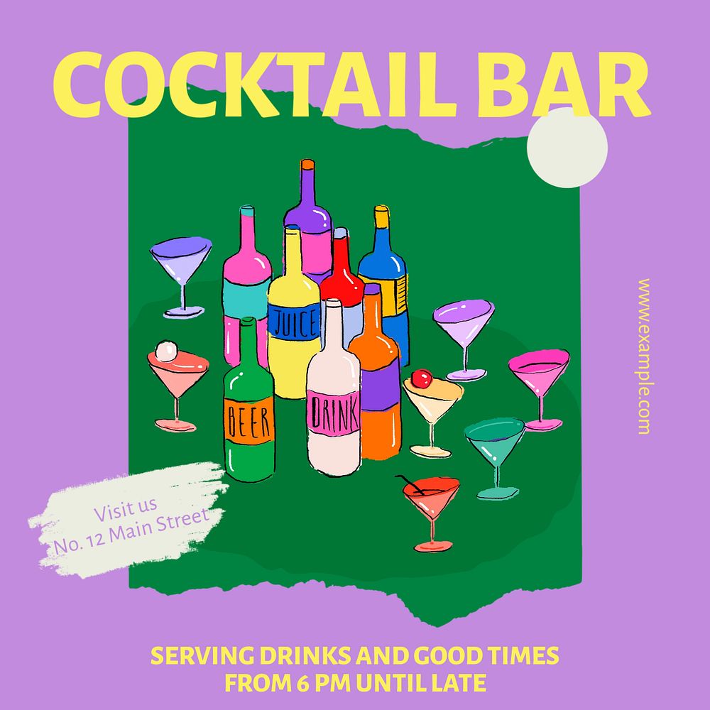 Cocktail bar Instagram post template, editable text