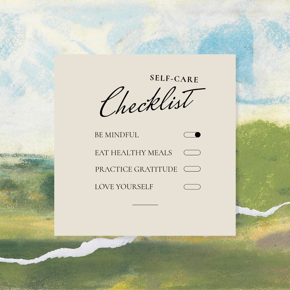 Self-care checklist Instagram post template, editable text