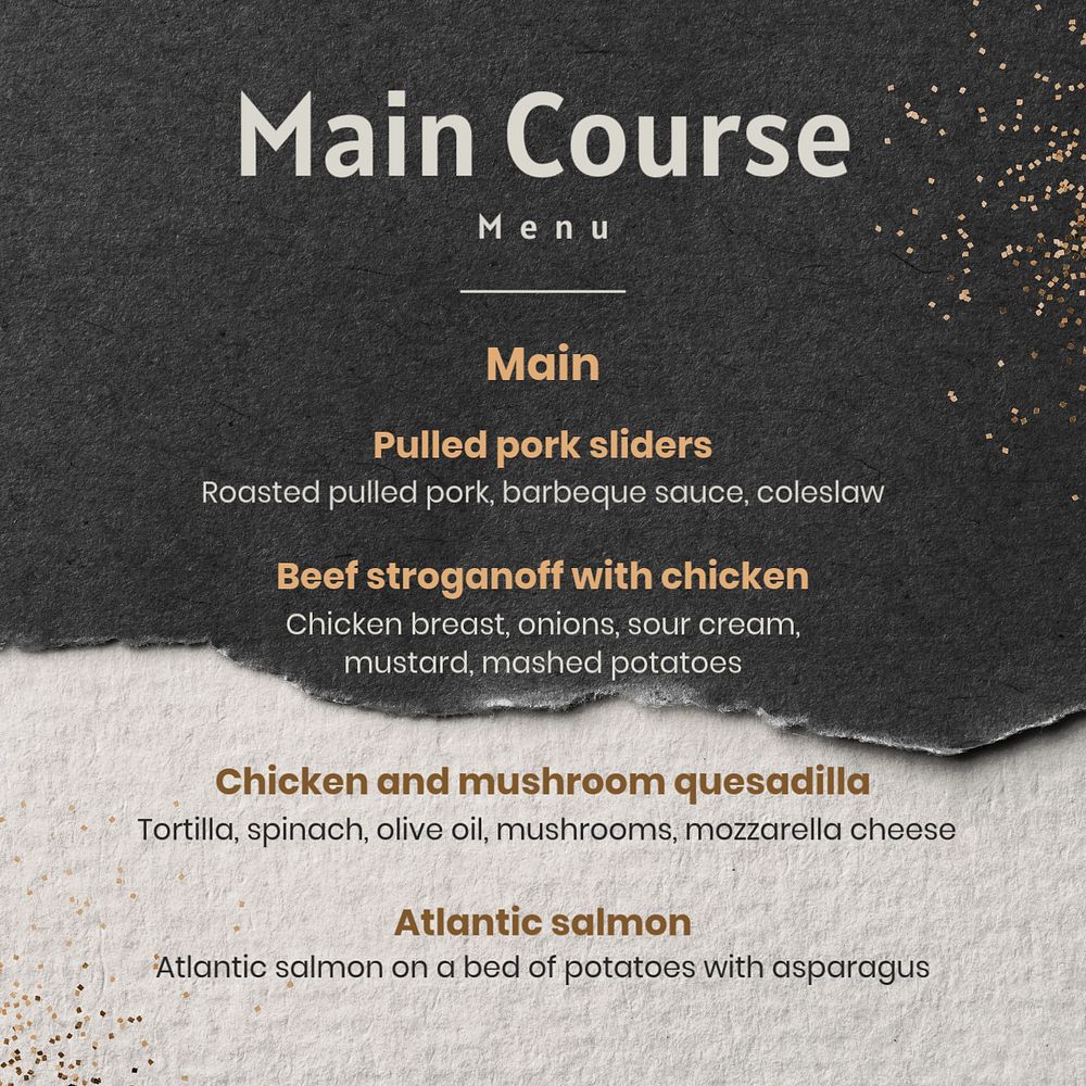 Main course menu Instagram post template, editable text