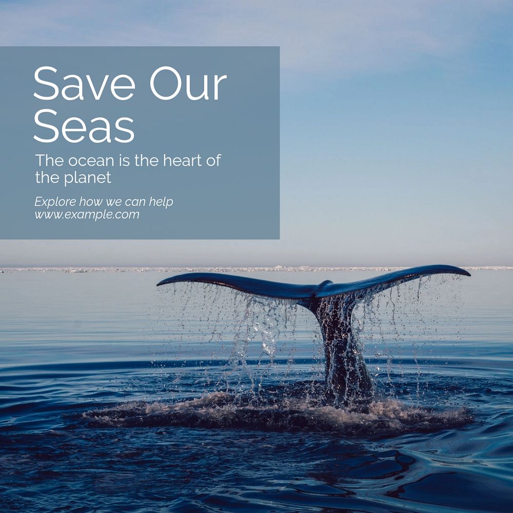 Save the seas Instagram post template, editable text