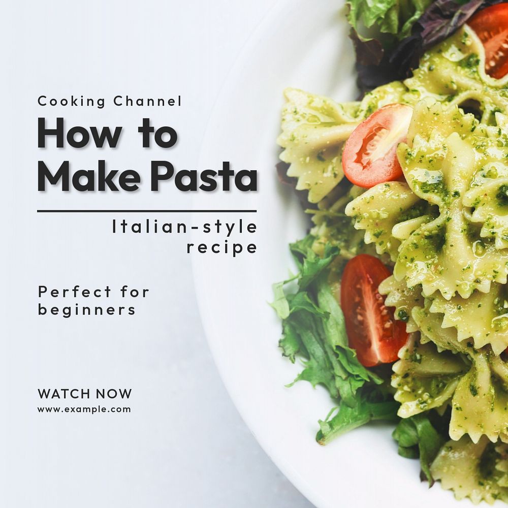 Pasta recipe Instagram post template, editable text