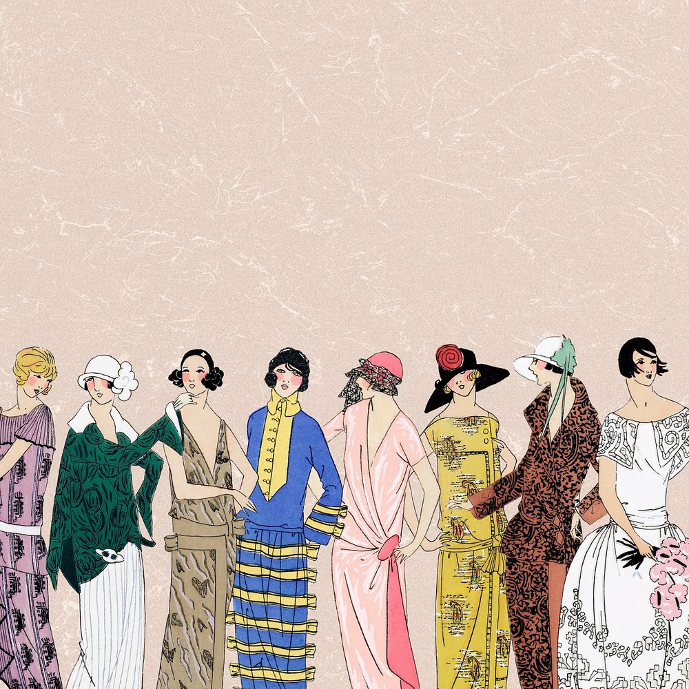 Vintage women’s fashion border, editable 1920's outfits design