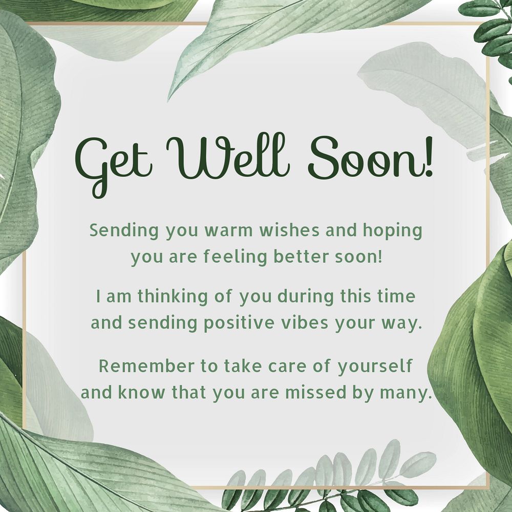 Get well soon Instagram post template, editable text