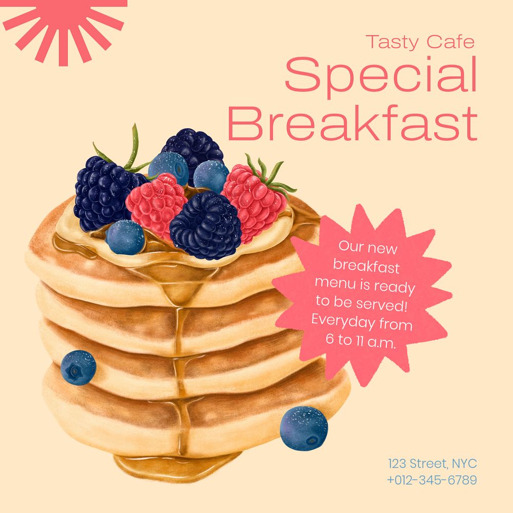 Special breakfast Instagram post template, editable text