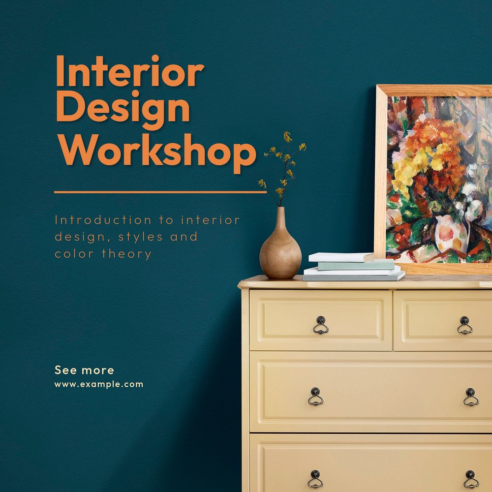 Interior design workshop Instagram post template, editable text