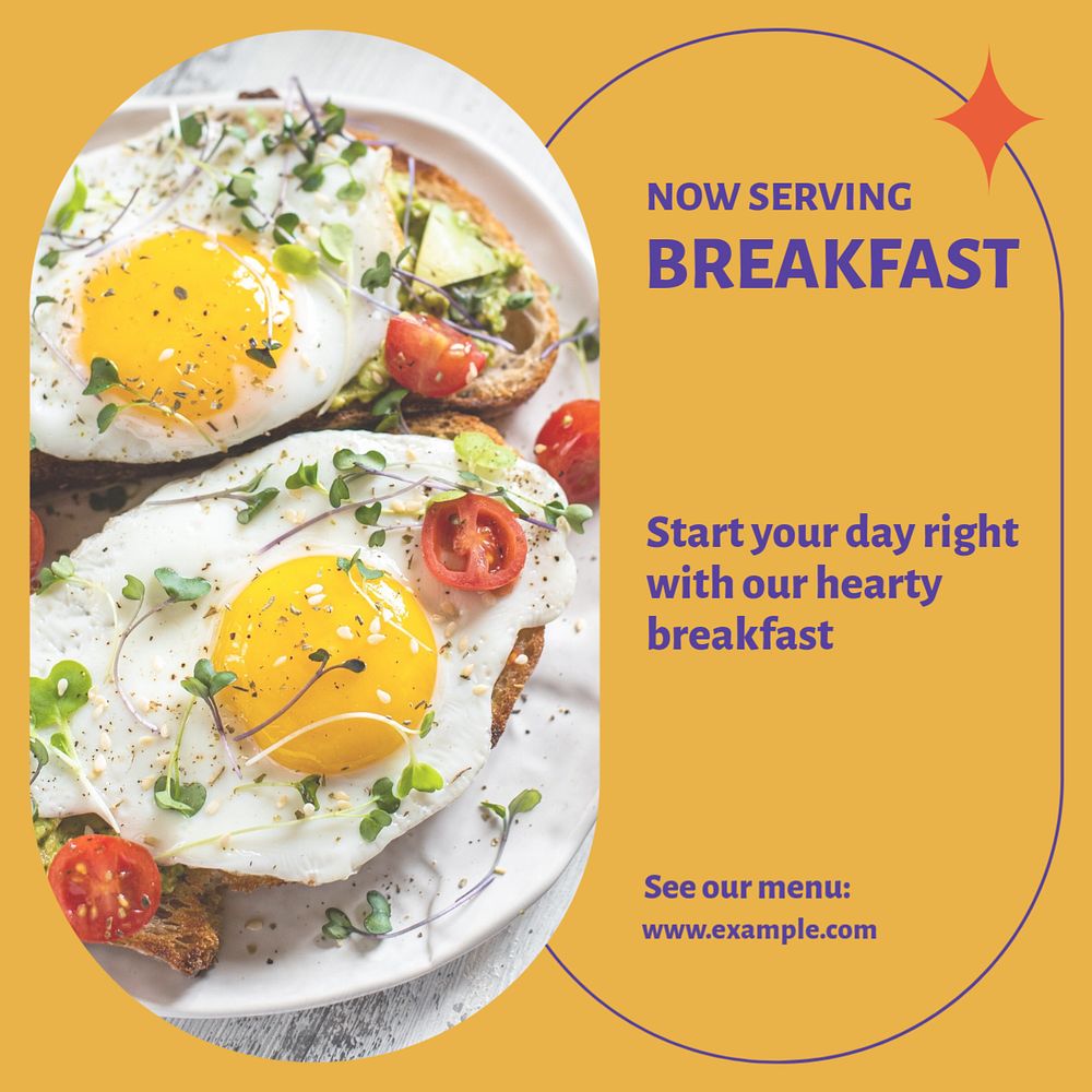 Breakfast restaurant ads Instagram post template, editable text