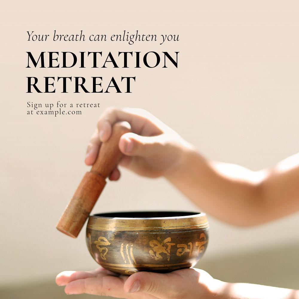 Meditation retreat Instagram post template, editable text