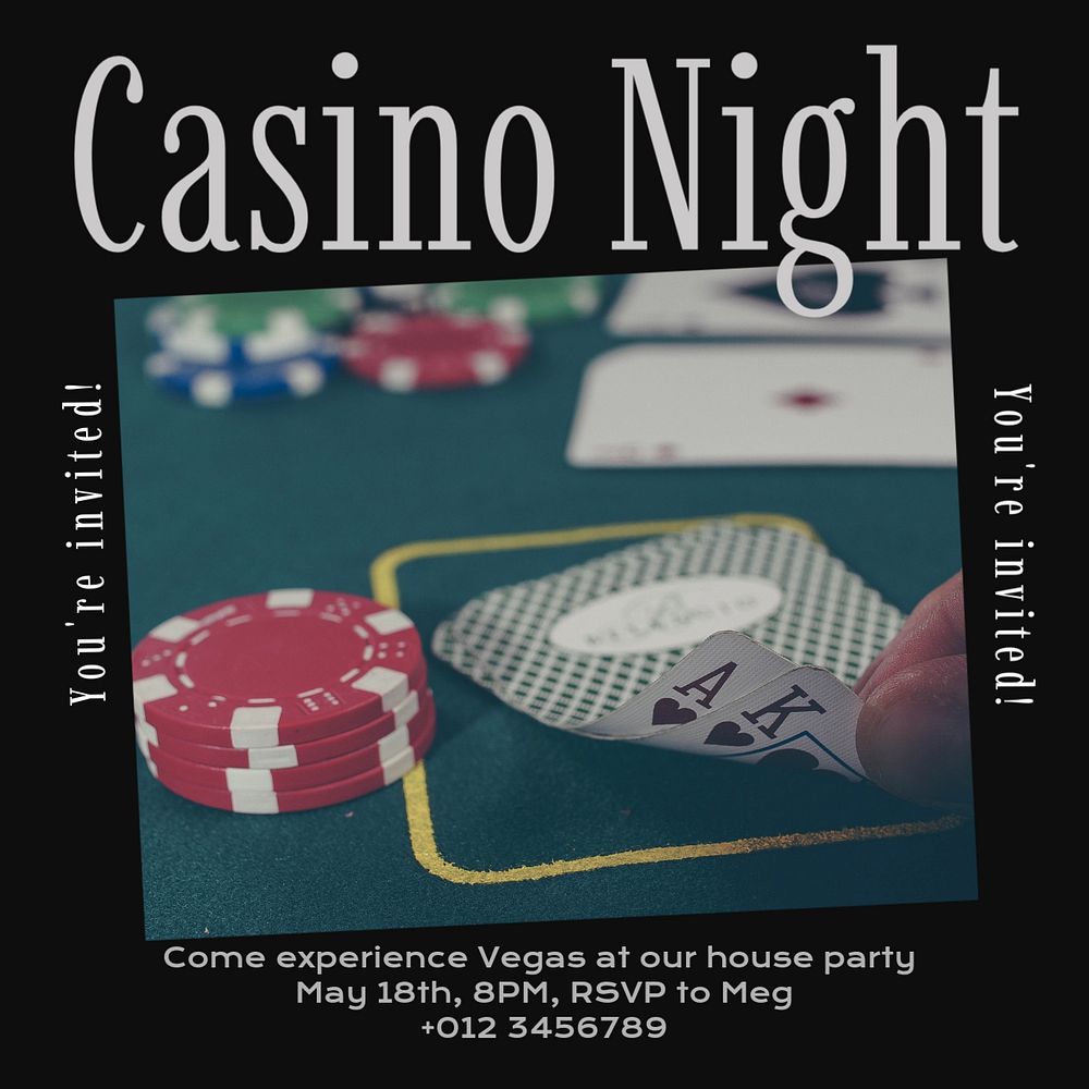 Casino night Instagram post template, editable text