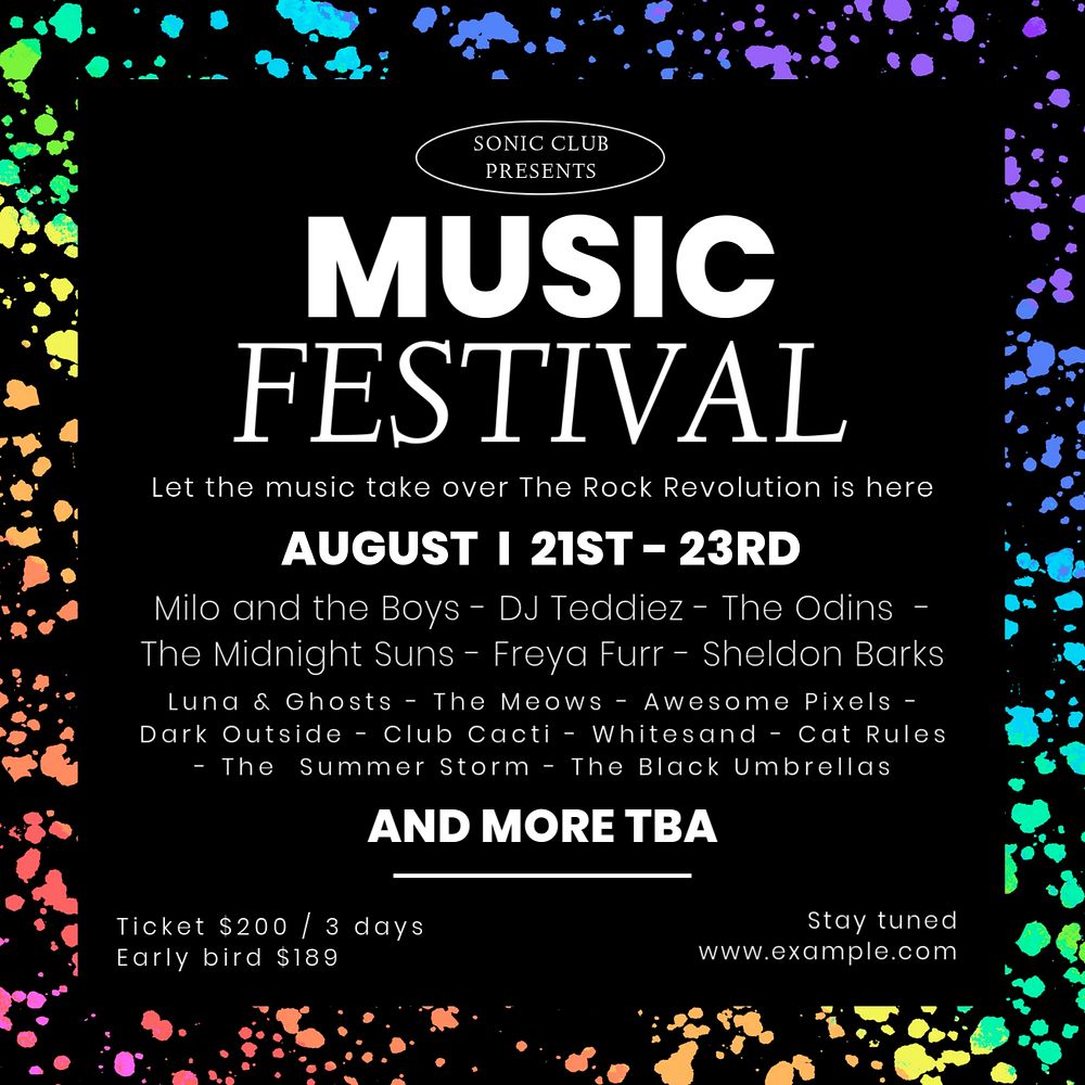 Music festival Instagram post template, editable text