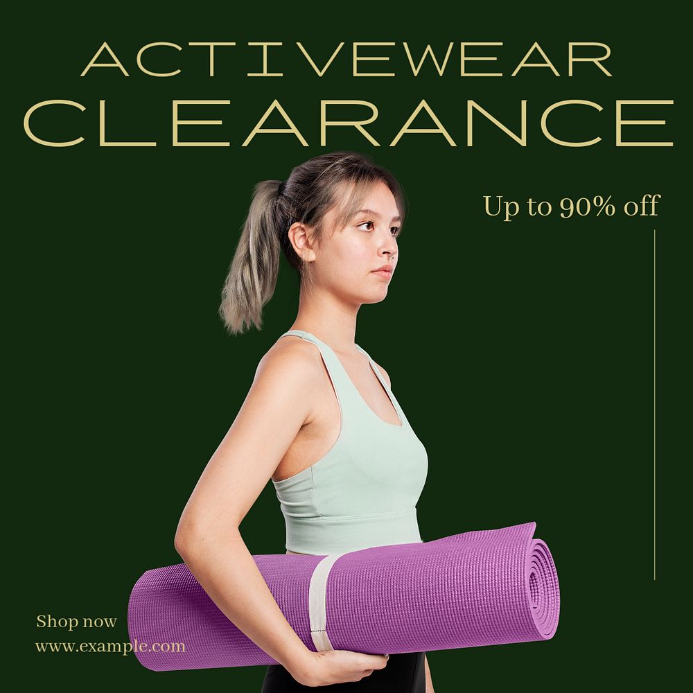 Activewear clearance sale Instagram post template, editable text