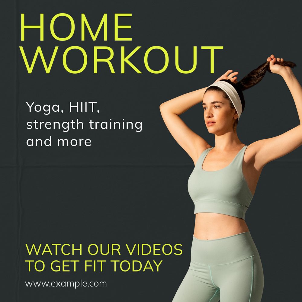 Home workout videos Instagram post template, editable text