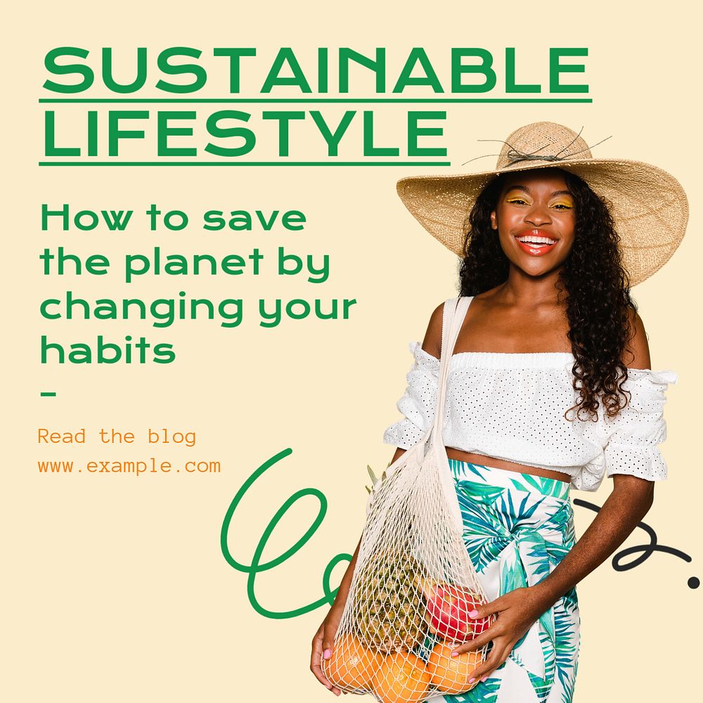 Sustainable lifestyle Instagram post template, editable text