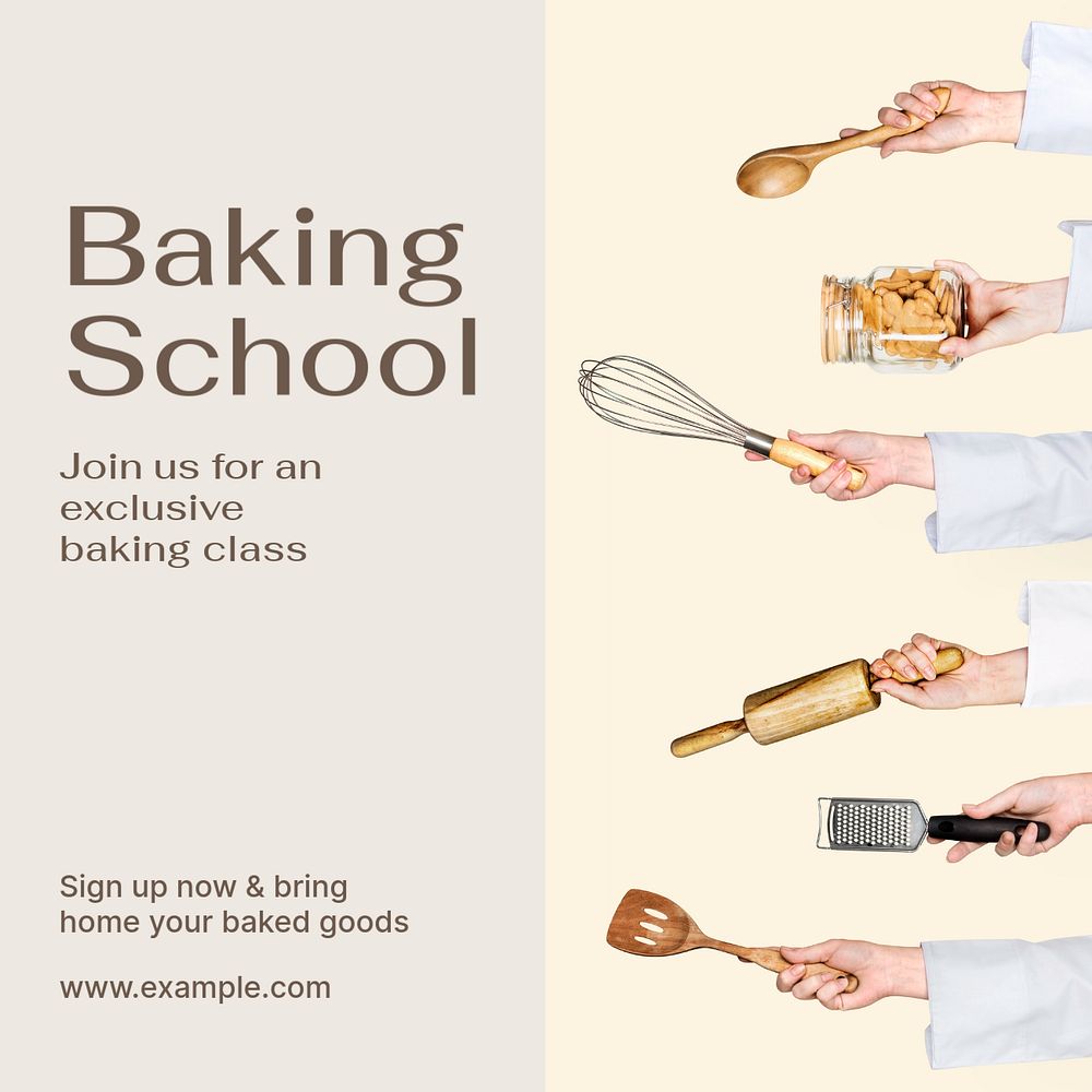 Baking School Instagram post template, editable text