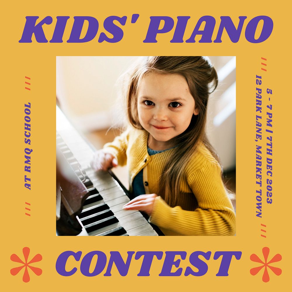 Kids' piano contest Instagram post template, editable text