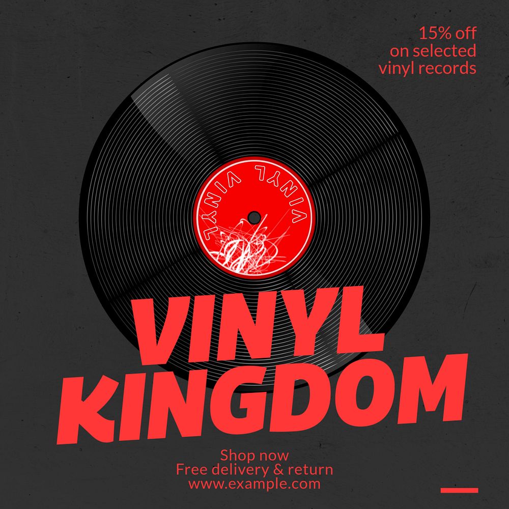 VInyl record sale Instagram post template, editable text