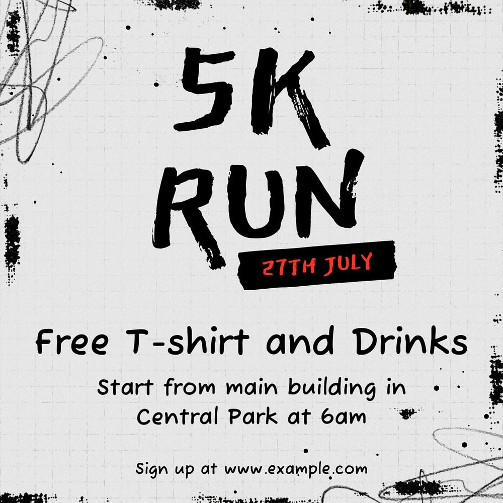 5K Run Instagram post template, editable text