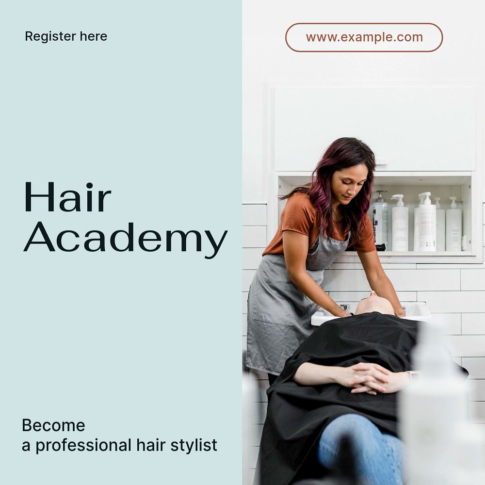 Hair academy Instagram post template, editable text